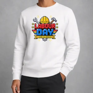 Funny Nice Labour Day Pixel Art Thank You Workers Hard Hat Sweater