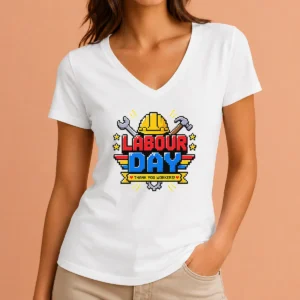 Funny Nice Labour Day Pixel Art Thank You Workers Hard Hat V-Neck Shirt