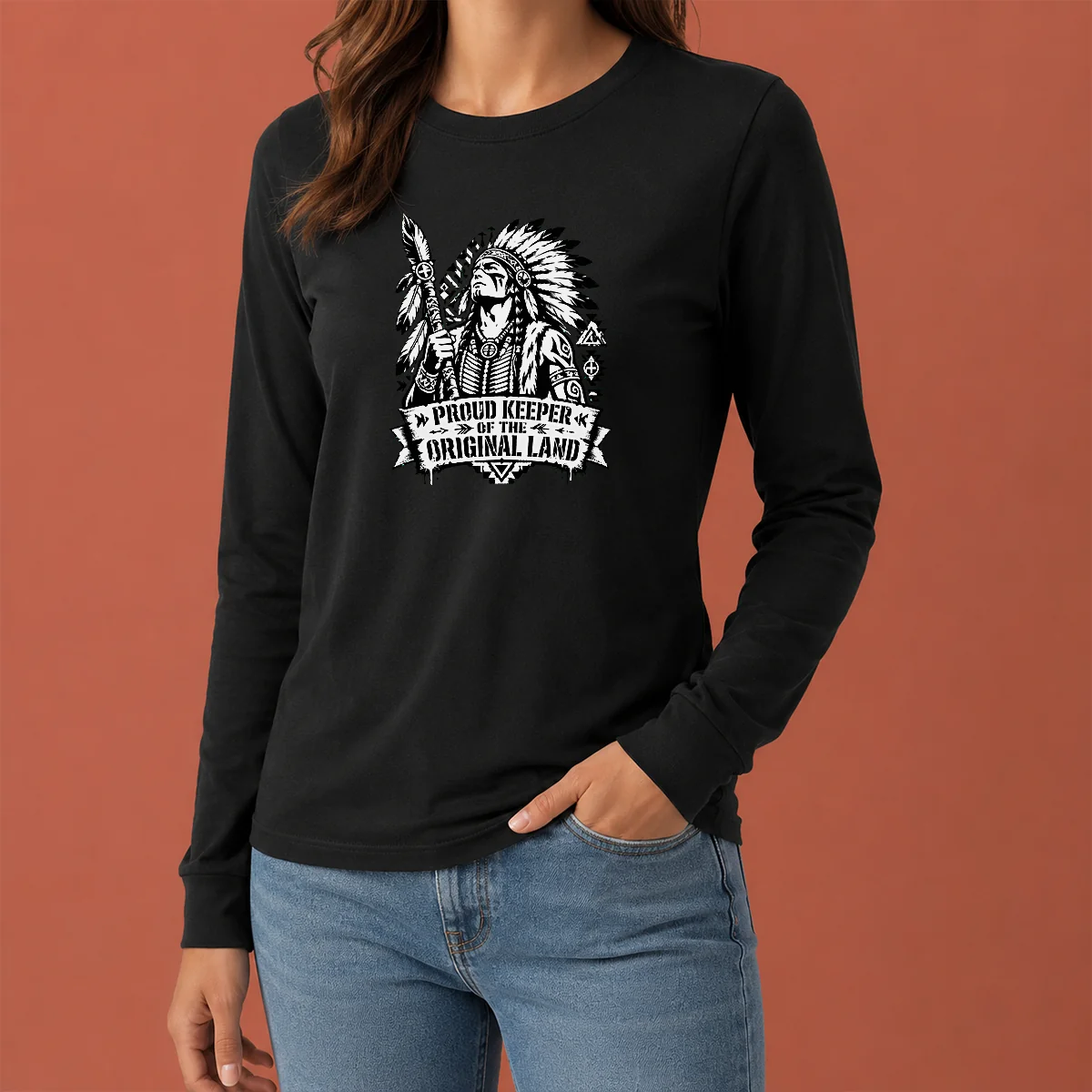 Good Awesome Indigenous Peoples Day Proud Keeper Stencil Long Sleeve Shirt