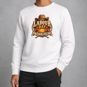 Happy Top Labour Day Built By Hard Work Desert Sunset Cowboy Sweater