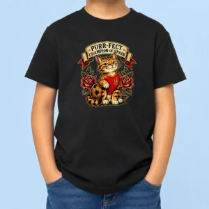 Hot Awesome Spanish Soccer Cat Champion Tattoo Kids T-Shirt