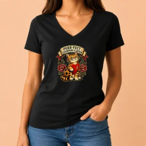 Hot Awesome Spanish Soccer Cat Champion Tattoo V-Neck Shirt