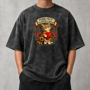 Hot Awesome Spanish Soccer Cat Champion Tattoo Washed T-Shirt