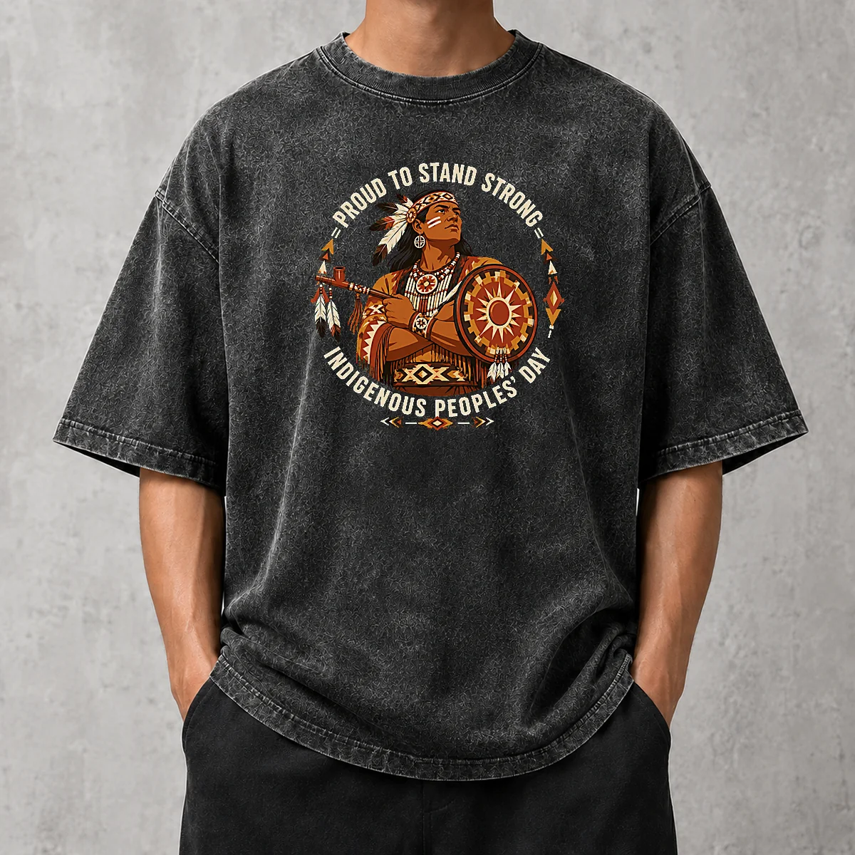 Hot Funny Indigenous Peoples Day Pride Warrior Vector (2) Washed T-Shirt