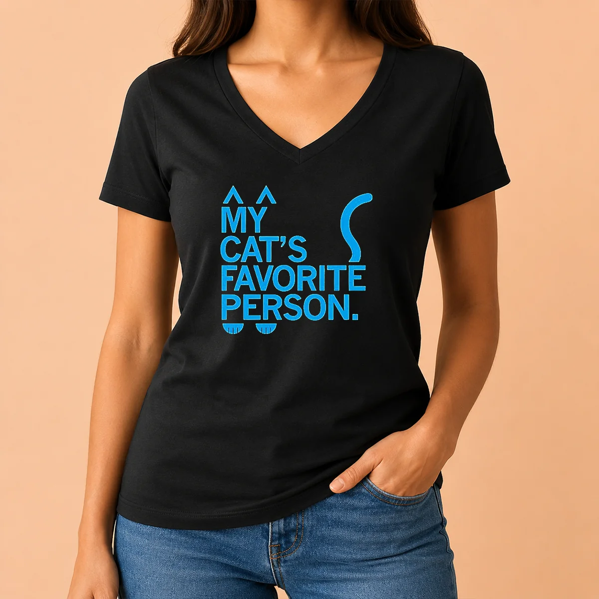 Hot Top My Cat'S Favorite Person V-Neck Shirt Hot Top My Cat'S Favorite Person V-Neck Shirt