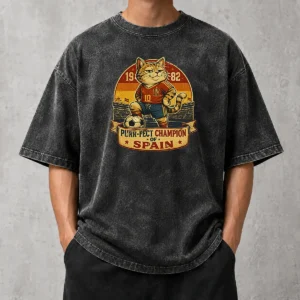 Nice Official Vintage Spanish Soccer Cat Meme Funny Washed T-Shirt