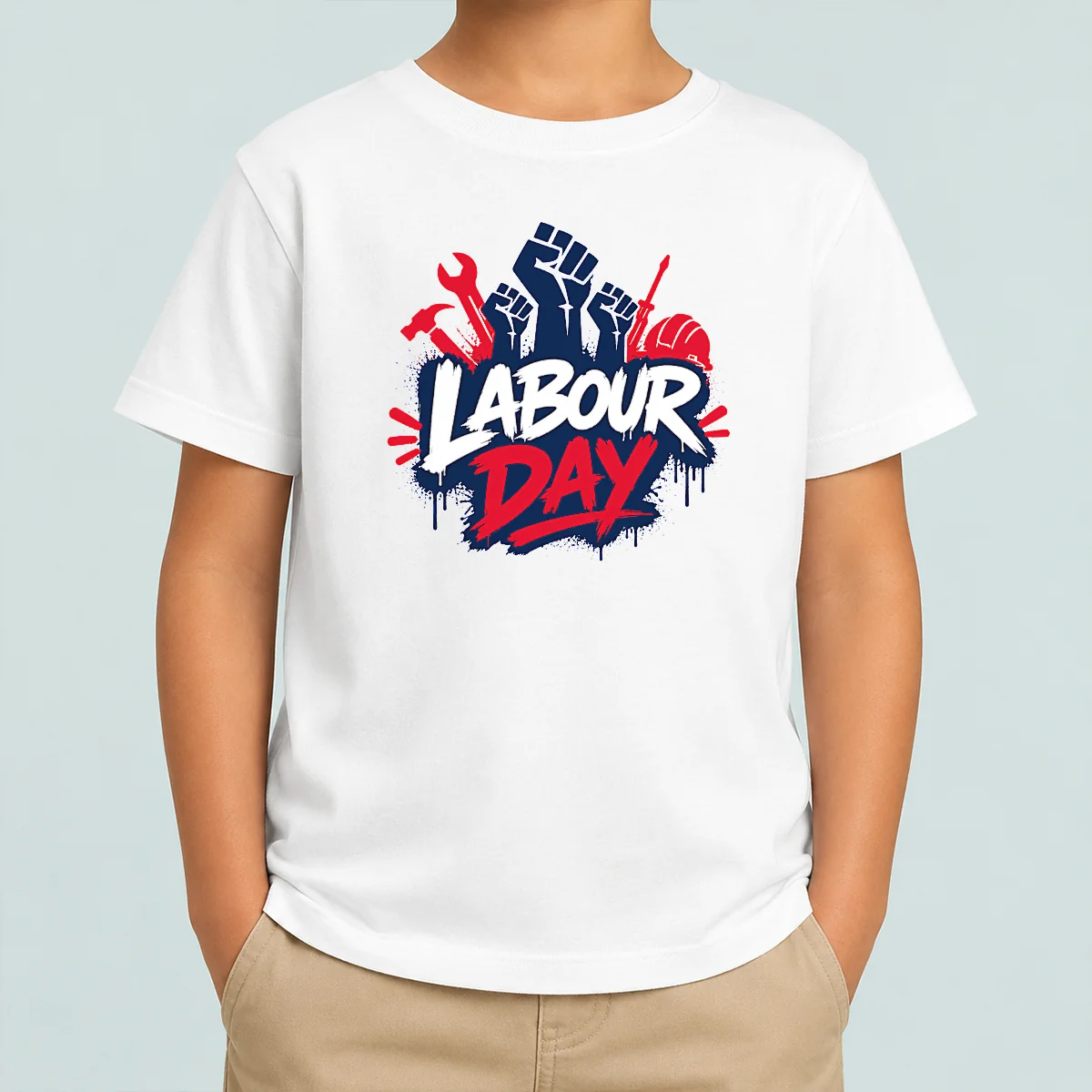 Nice Pretty Labour Day Raised Fists Tools Paint Splatter Protest Kids T-Shirt