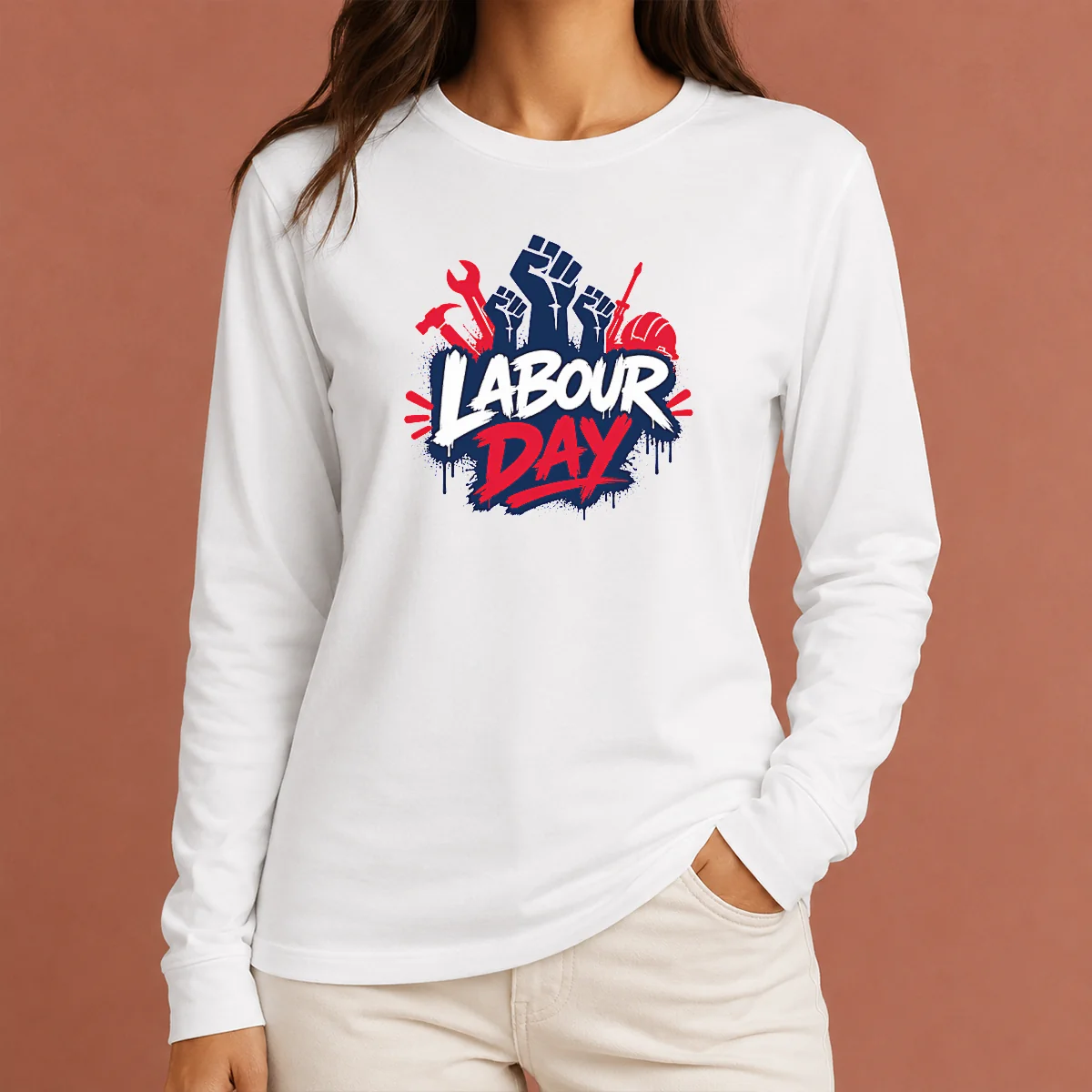 Nice Pretty Labour Day Raised Fists Tools Paint Splatter Protest Long Sleeve Shirt