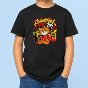 Premium Hot Spanish Soccer Cat Champion Vibes Graffiti Kids T-Shirt