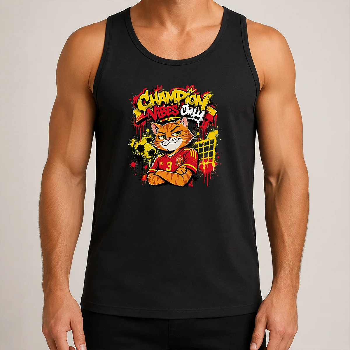 Premium Hot Spanish Soccer Cat Champion Vibes Graffiti Tank Top