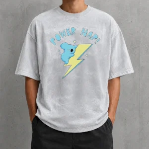 Premium Nice Koya BT21 Power Nap Lightning Bolt Sleeping Washed T-Shirt