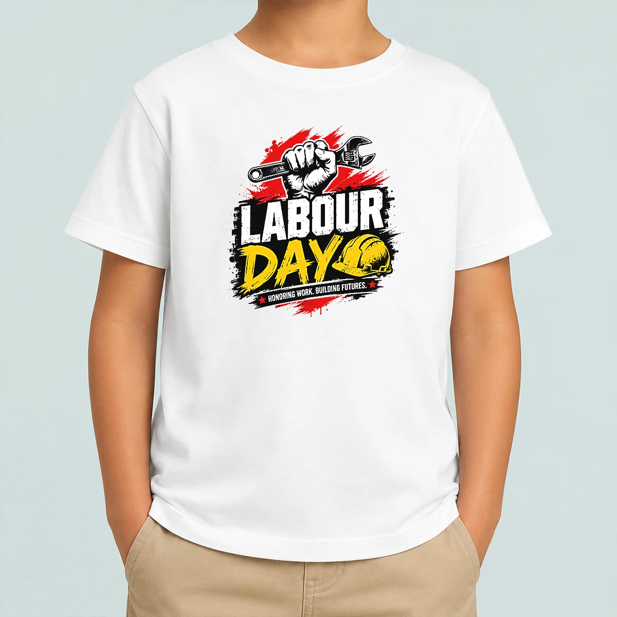 Premium Official Labour Day Fist Wrench Building Futures Grunge Kids T-Shirt