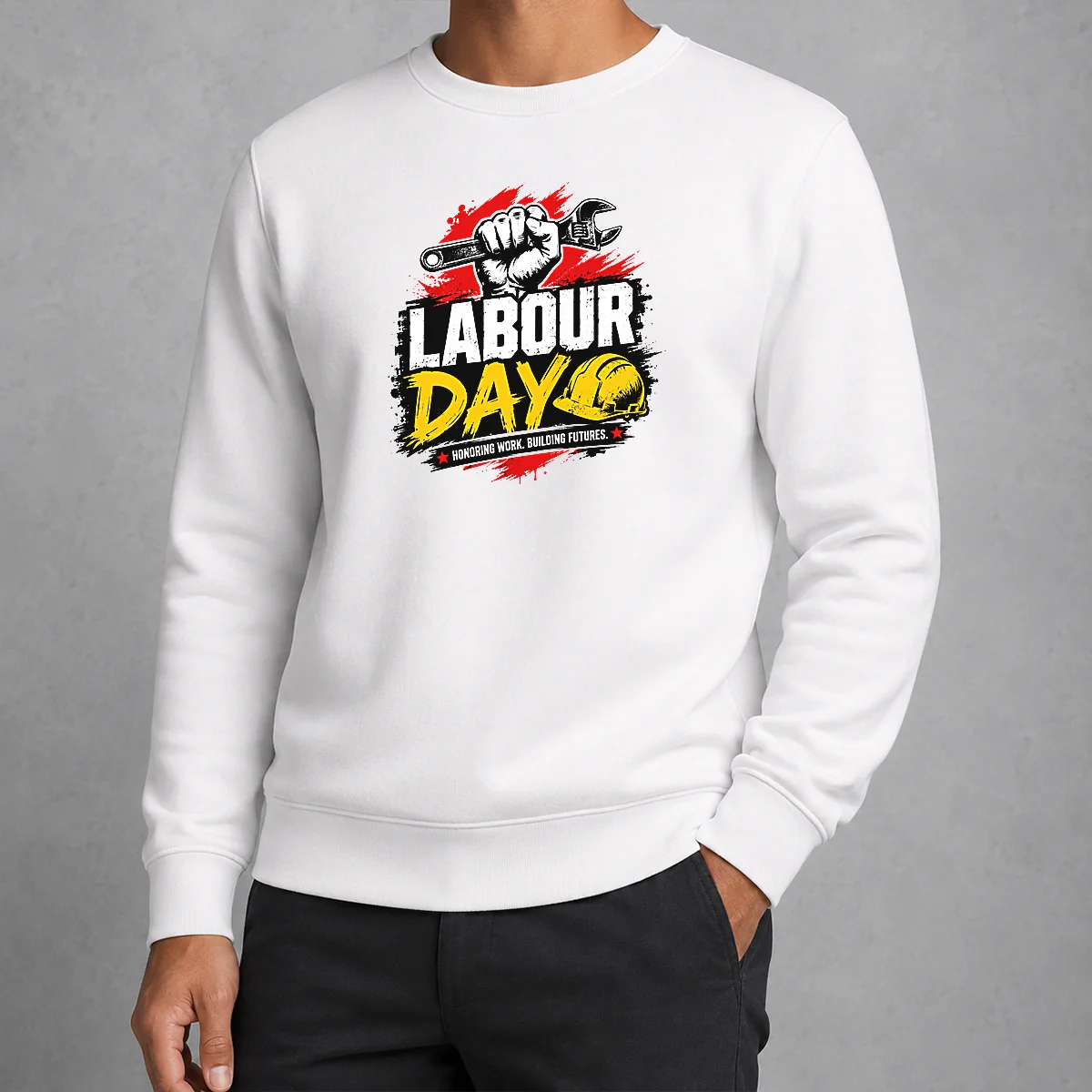 Premium Official Labour Day Fist Wrench Building Futures Grunge Sweater