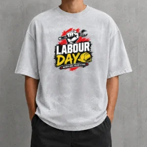 Premium Official Labour Day Fist Wrench Building Futures Grunge Washed T-Shirt