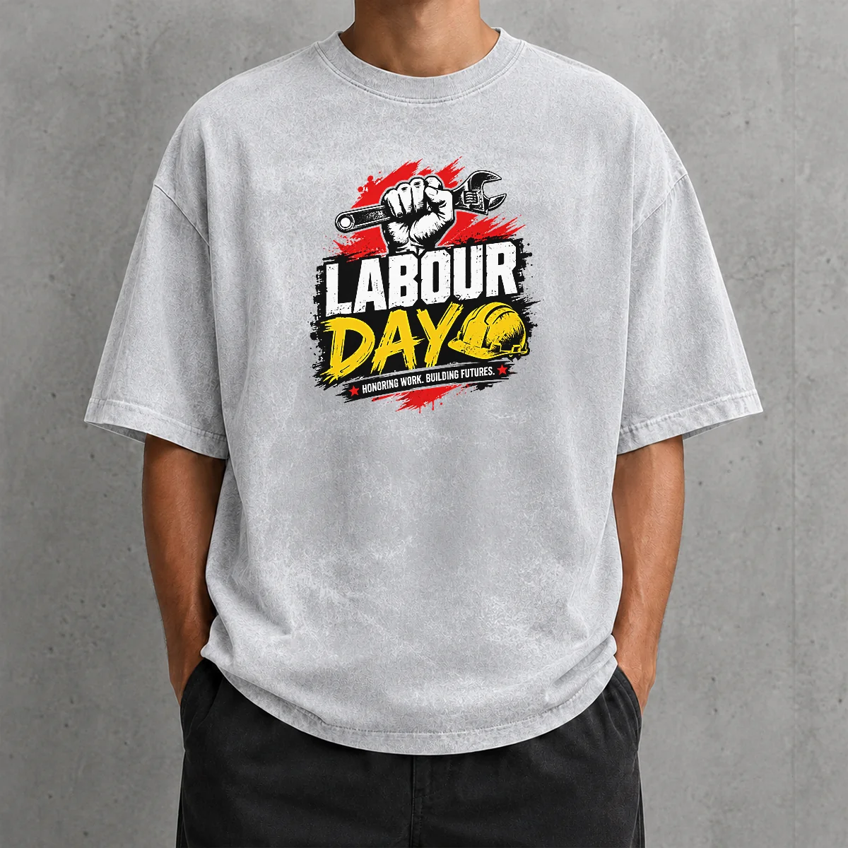 Premium Official Labour Day Fist Wrench Building Futures Grunge Washed T-Shirt