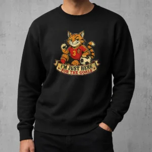 Pretty Premium Spanish Soccer Cat Meme Im Just Here For The Goals Retro Dis Sweater