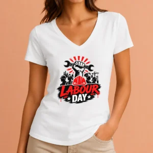 Top Nice Labour Day Workers Silhouette Fist Wrench Grunge V-Neck Shirt