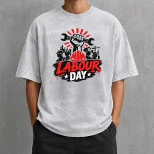 Top Nice Labour Day Workers Silhouette Fist Wrench Grunge Washed T-Shirt